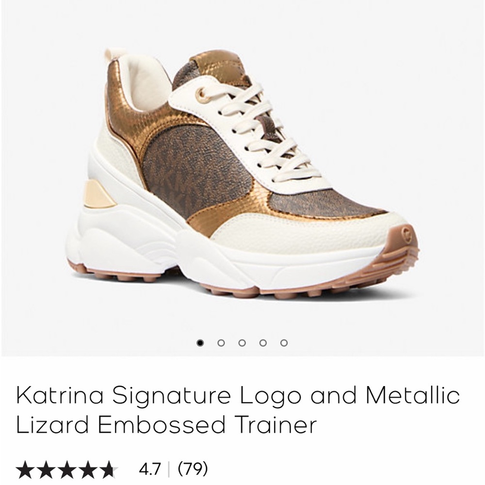 Michael Kors Katarina Signature Logo and Metallic Lizard Embossed Trainer